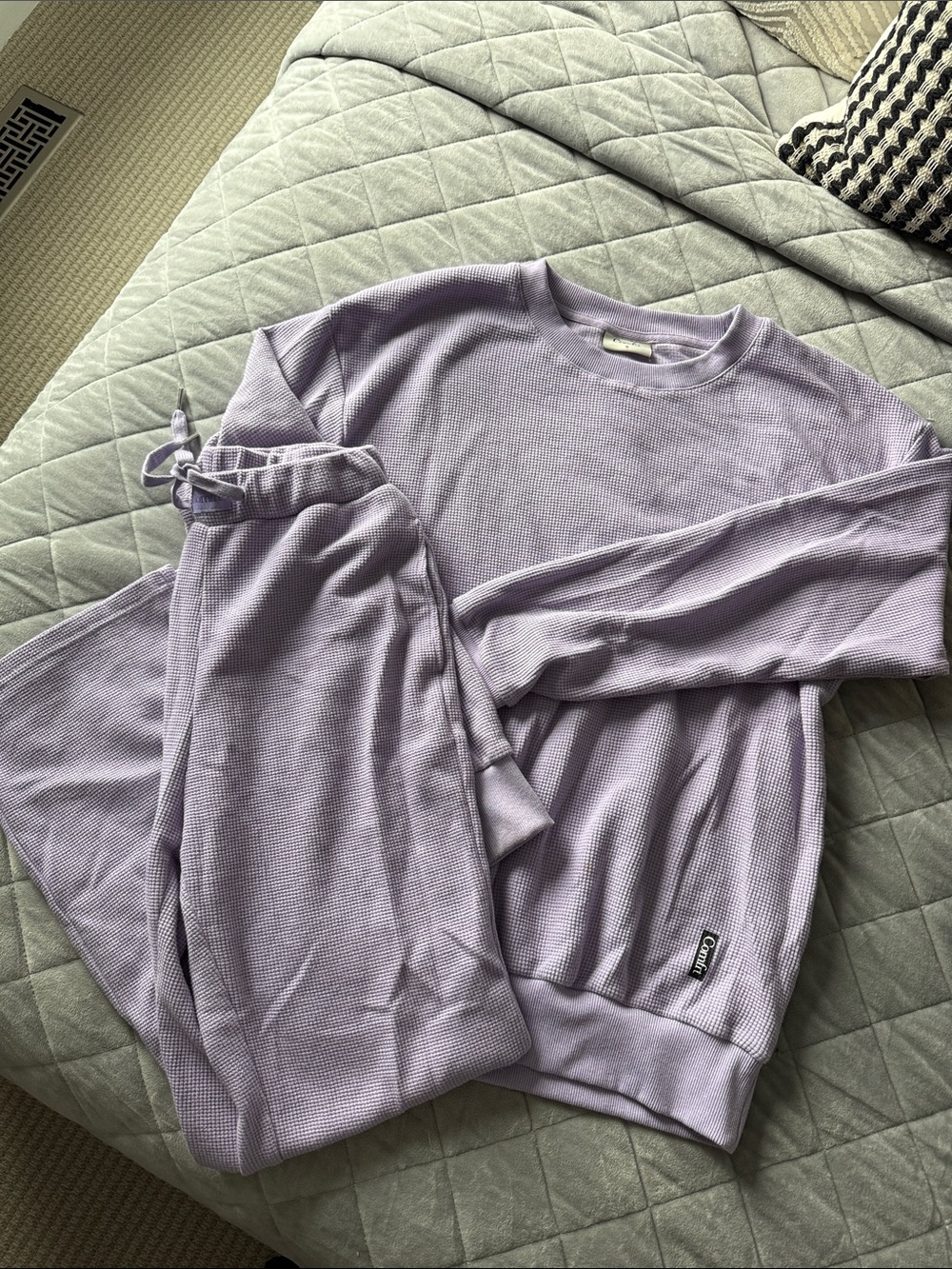 Lavender Waffle Knit Loungewear Set - Cozy Crew & Joggers - comfort